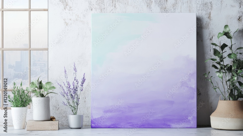 Poster minimalist white canvas art with a single pencil placed against a textured background in a bright an