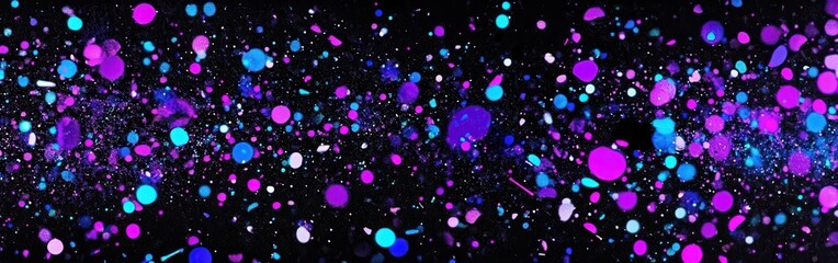 Scattered violet and cyan sparkles creating a vibrant visual display in a dark setting