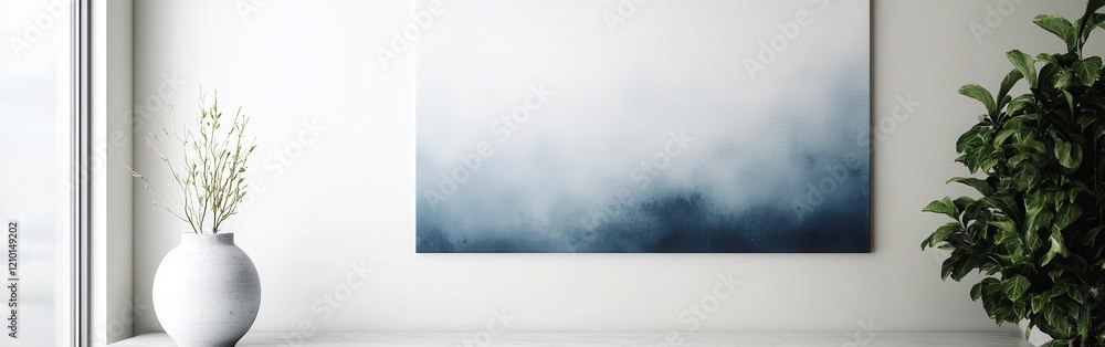 Aufkleber minimalist white canvas displaying a soft gradient of blue tones in a serene indoor setting with nat