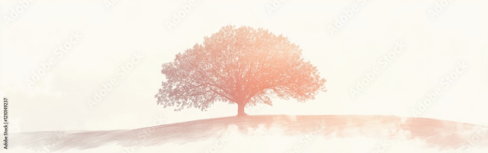 Poster silhouette of a tree in minimalist pencil drawing evokes tranquility and simplicity on a serene land