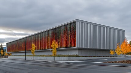 Obraz premium Autumnal facade, urban building, fall foliage, city street, architectural design