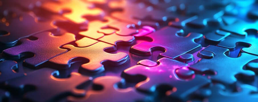 Creative digital round puzzle educational hologram on a dark blue background, representing microlearning and gamification in 3D rendering