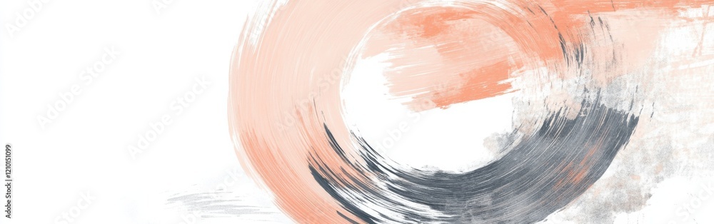 Poster elegant circular brushstrokes in soft peach and gray tones create a calming abstract design suitable