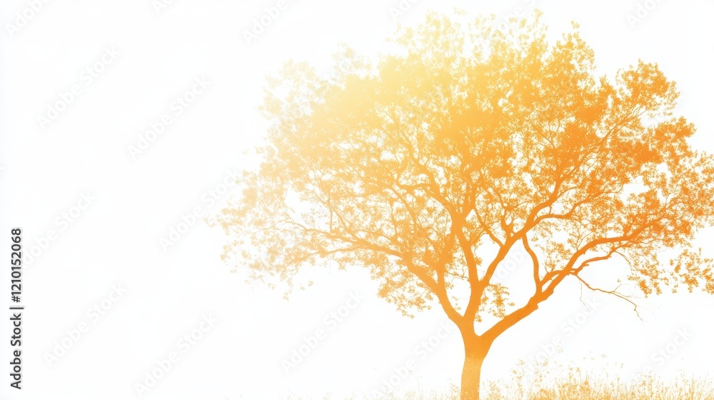 Aufkleber abstract silhouette of a tree in warm gradient colors against a light background
