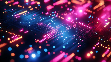 Fototapeta premium Vibrant Abstract Network of Glowing Lights and Digital Circuits