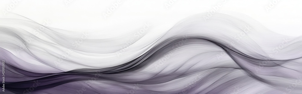 Poster flowing abstract pencil strokes transition from lavender to deep tones, creating a serene visual exp