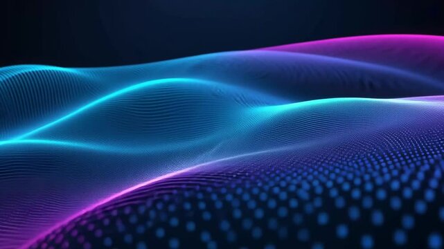 Abstract digital wave, glowing particles, dark background, tech design, website header