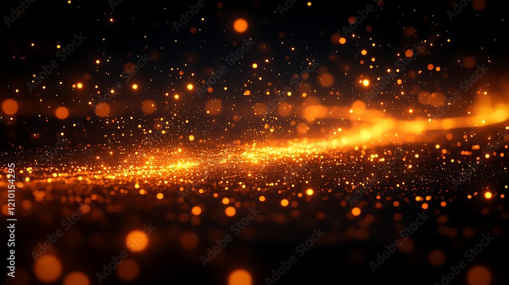 Poster amber stardust: a mesmerizing abstract image featuring a dynamic trail of sparkling amber dust and b