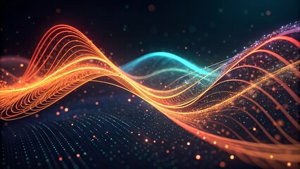 Abstract background with colorful glowing moving high speed wave line and lights, transfer data in back