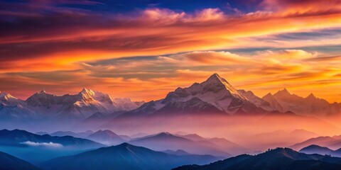 Fototapeta premium Majestic Mountain Range at Sunset with Hazy Layers