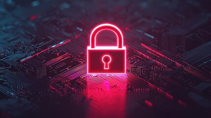 Cybersecurity Threat Intelligence Risk Management concept. Neon Padlock Symbolizing Digital Security and Cybersecurity Protection