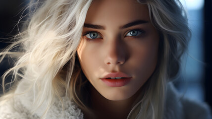 Naklejka premium Serene Blue-Eyed Woman with Blonde Hair