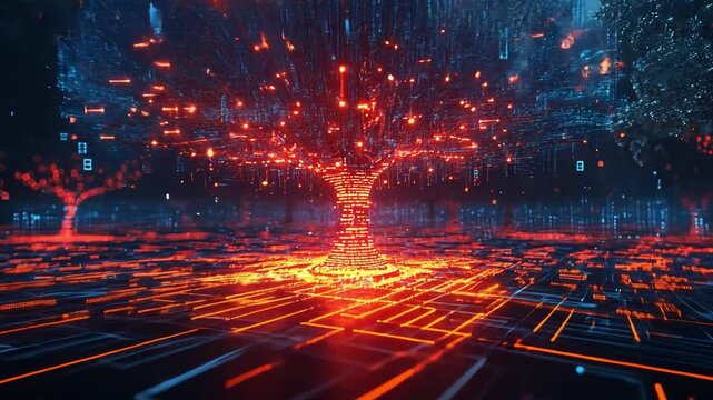 Digital Tree of Knowledge: A glowing tree stands tall amidst a network of digital circuitry, symbolizing the interconnectedness of knowledge and the vast potential of the digital age.