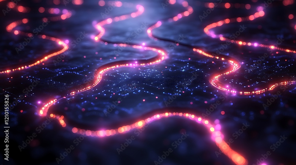 Poster neon trails in the cosmic sea: a captivating abstract image where vibrant neon trails shimmer and da