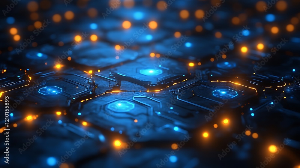 Poster cybernetic circuitry: a mesmerizing close-up of a futuristic circuit board, pulsating with blue and 