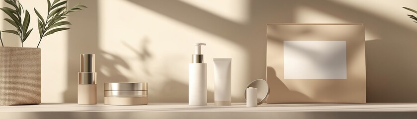 A collection of cosmetic and beauty products arranged on a white background.