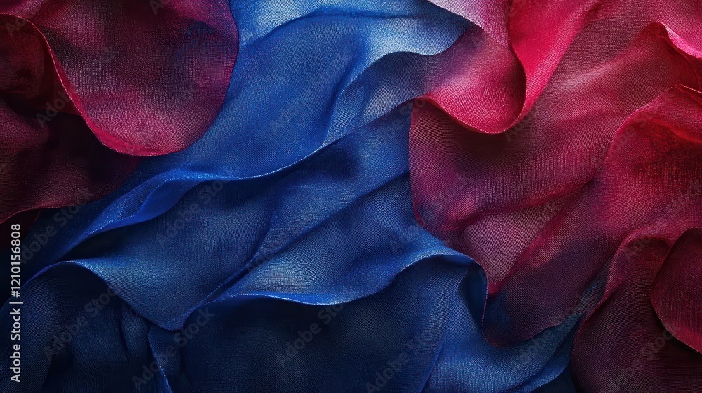 Poster elegant royal gradient fabric flowing in intricate waves of red and blue colors