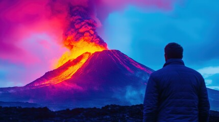 Dramatic volcanic eruption documented  photographer nature landscape breathtaking environment aerial viewpoint