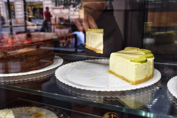 Lime cheesecake in a cafe