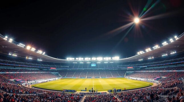 Stadium filled with fans during a nighttime sporting event under bright lights