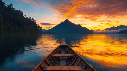 Traditional wooden boat floating on serene rice paddocks tranquil landscape nature photography aerial view cultural heritage