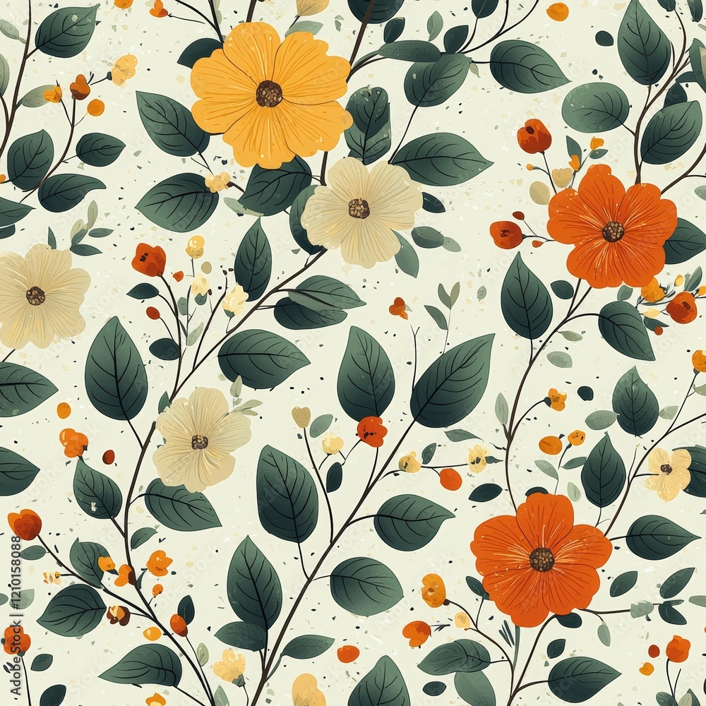 Poster thoughtfully crafted wrapping paper adorned with a seamless pattern of botanical elements including 