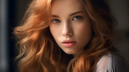 Fototapeta premium Serene Redhead with Flowing Hair