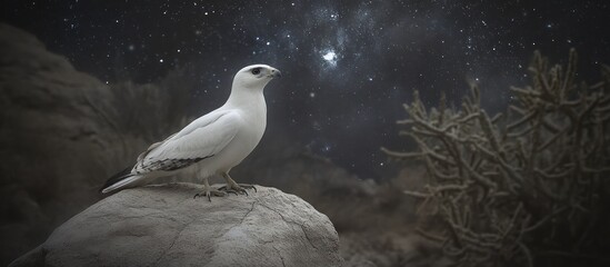 White bird desert rock starry night fantasy