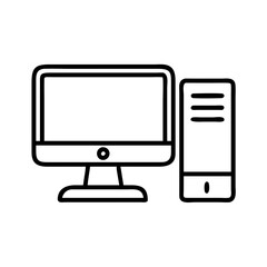 desktop computer icon, desktop computer line art - simple line art of desktop computer, perfect for desktop computer logos and icons