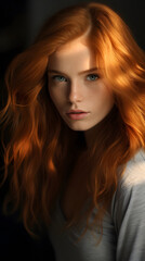 Fototapeta premium Serene Redhead with Flowing Hair