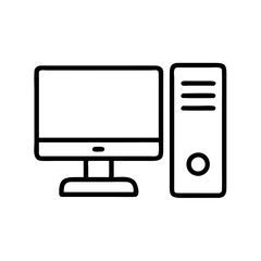 desktop computer icon, desktop computer line art - simple line art of desktop computer, perfect for desktop computer logos and icons