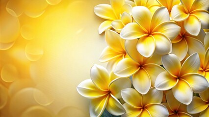 Fototapeta premium Golden Yellow Plumeria Blossoms with Soft Bokeh Background, Perfect for Elegant Designs and Festive Occasions