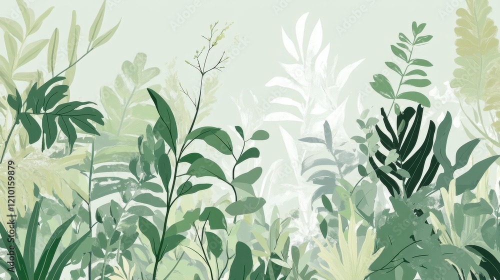 Aufkleber lush greenery in soft sage green background creates a serene natural ambiance for relaxation and ins