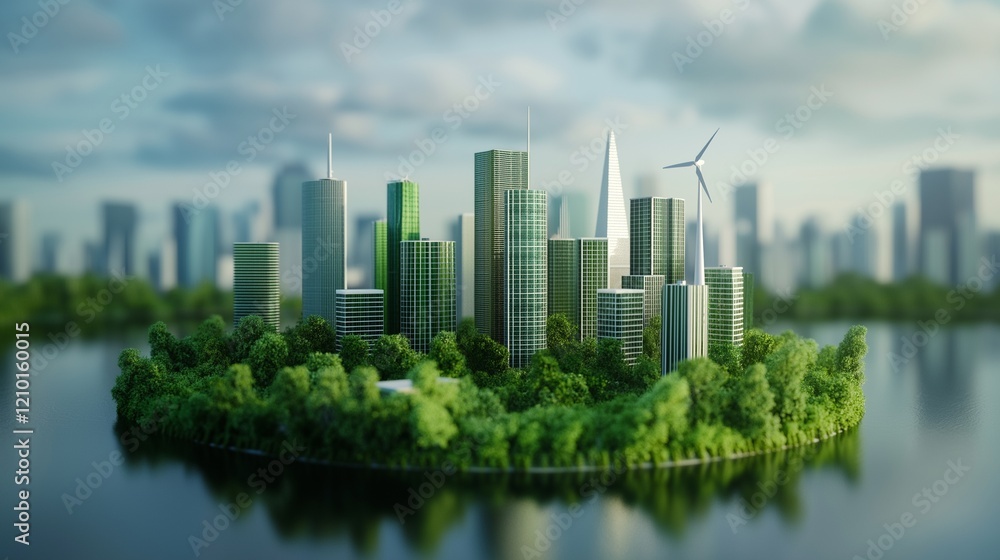 Aufkleber the ecological notion of a metropolis with a cluster of skyscrapers.