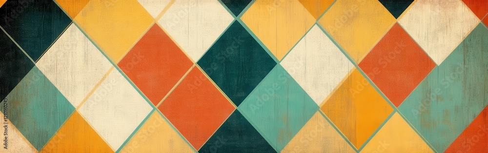 Poster Retro-inspired diamond pattern in burnt tones creating a vibrant visual texture for decor and design projects