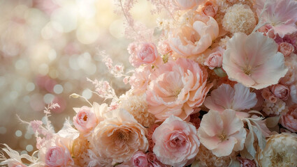 bouquet of spring flowers in soft pastel color and with copy space, floral art and elegance concept