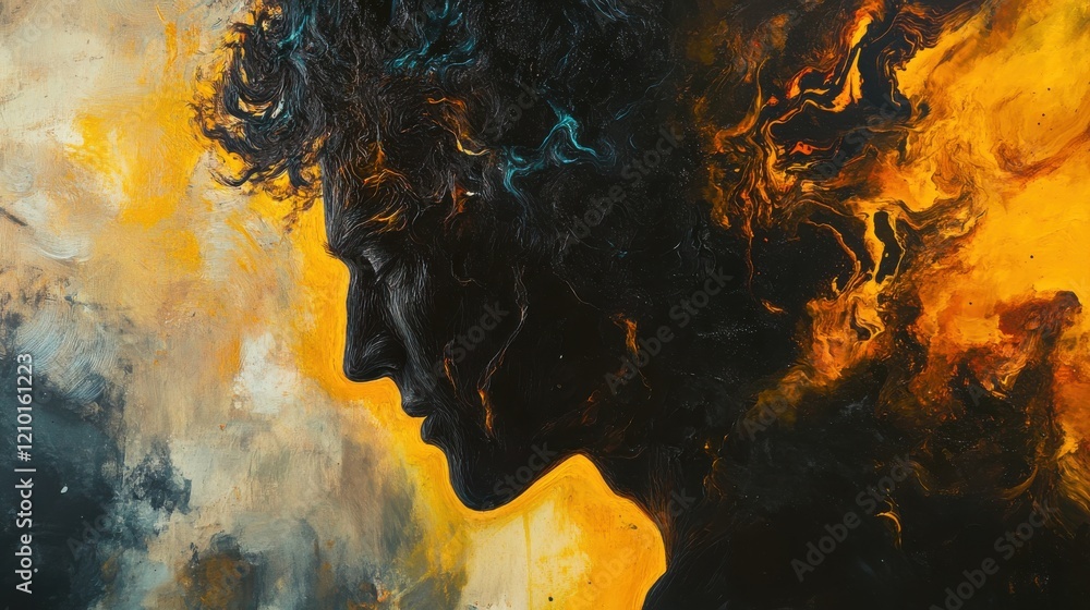 Fototapete mystical depiction of a man's profile filled with swirling colors and textures in an abstract artist
