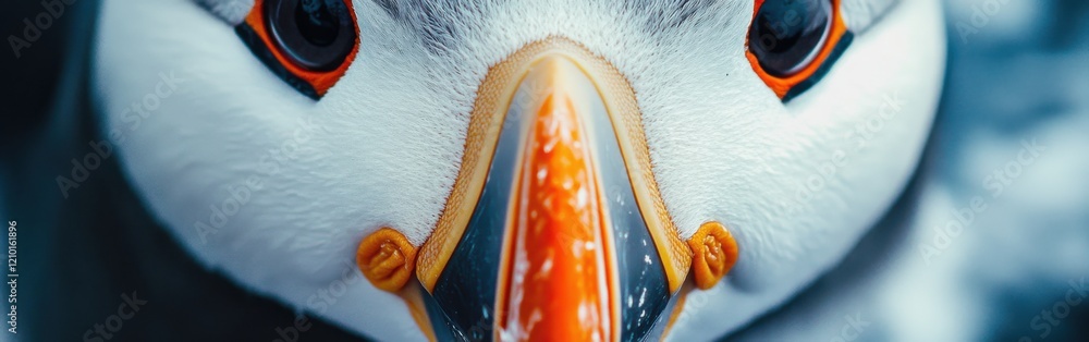Poster close-up view of a puffin's vibrant face showcasing its unique features and colors