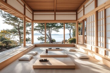 Japanese-inspired living space by the beach