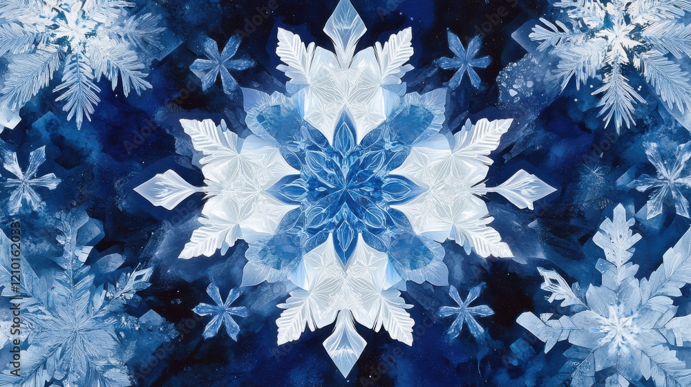 Poster Luminous geometric pattern showcasing icy shades creates a mesmerizing visual effect throughout winter-themed design