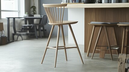 Light wood bar stool cafe interior design