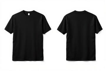 Fototapeta premium Black t-shirt front and back view on white background.