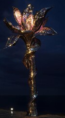 Naklejka premium Dazzling Glitter Flower Sculpture at Night