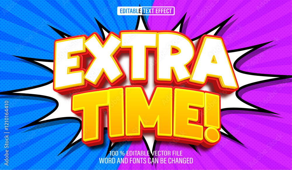 Poster editable 3d text style effect - extra time cartoon text effect template