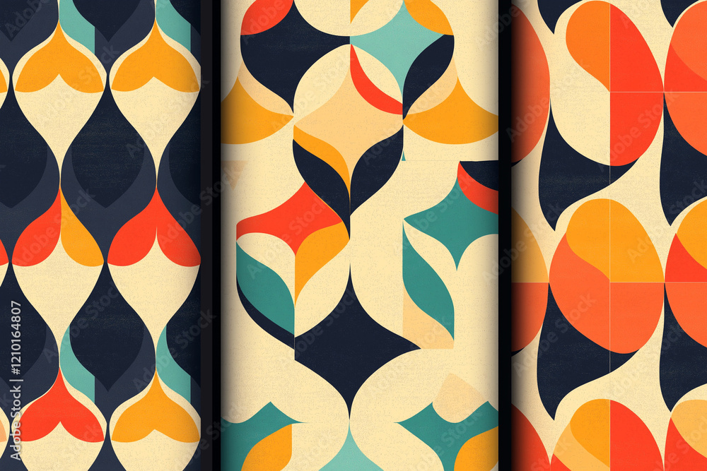 Poster retro colorful vector seamless patterns