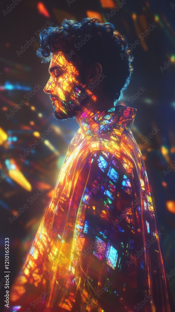 Leinwandbilder conceptual depiction of a man's profile illuminated with vibrant colors and patterns at dusk