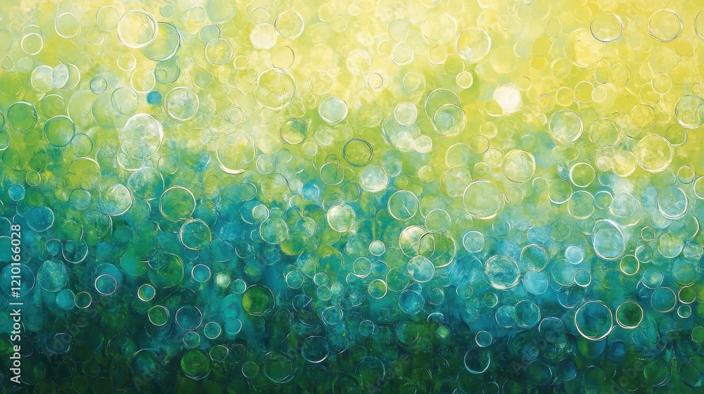 Poster Bright refreshing gradient showcasing lime green hues transitioning to turquoise with abstract circle patterns