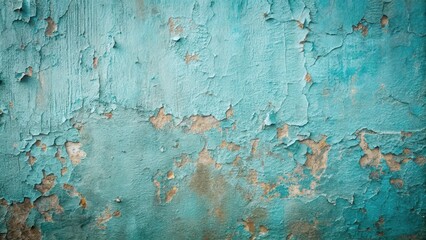 Textured teal paint peeling from aged wall surface