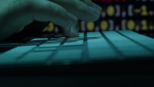 Man work with chat AI online, connecting with AI and using a chatbot. IT engineer software developer programmer interact with chat bot, making writing code. Typing on laptop keyboard close-up. 