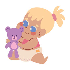 baby playing with teddy bear toy